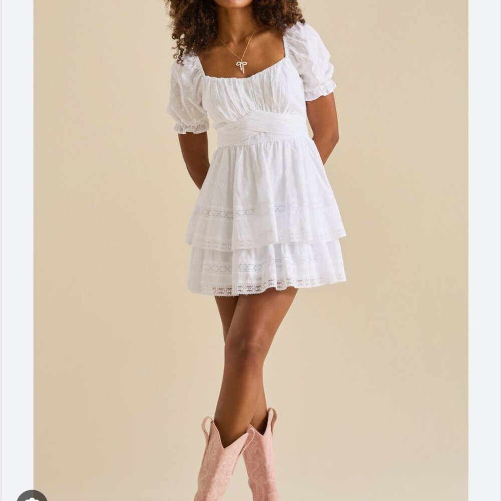 Altar'd State Lola Crochet Crossover‎ Dress White size M NEW White Cottagecore
